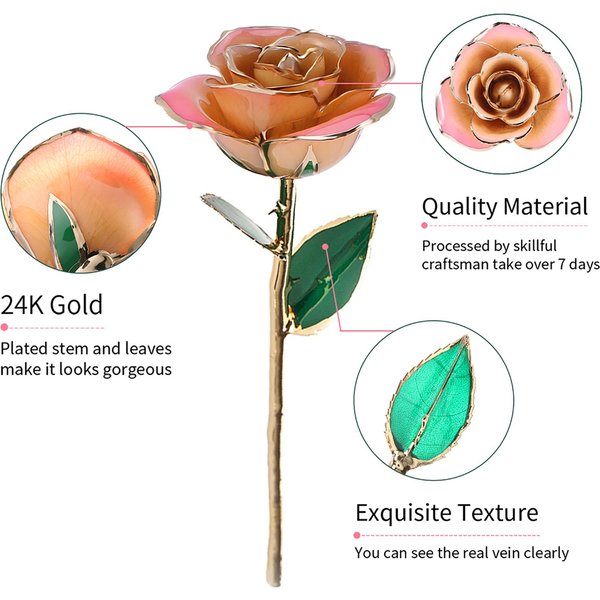 Rosa Blanco 24K Regalo Rosa Dorada Rosa Eterna De Tallo Largo Rosa BañAda Regalo Hecho A Mano-image