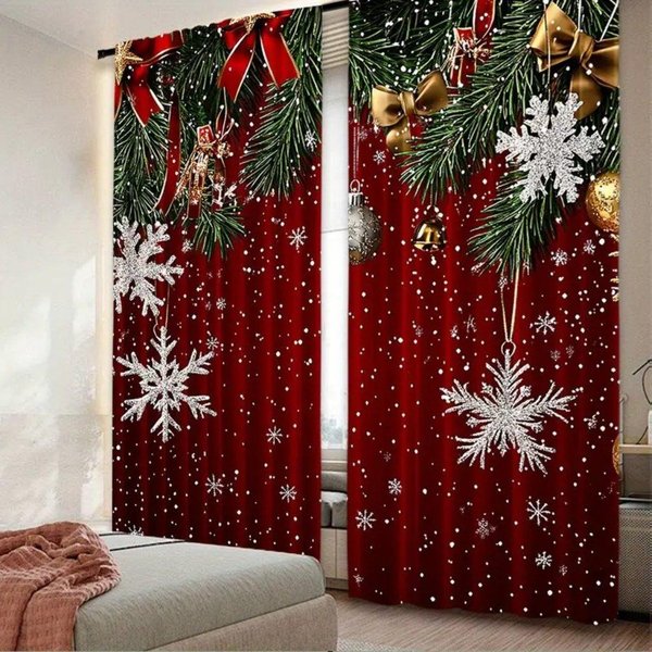 2 Piezas Cortinas De Ventana Con PatróN NavideñO Rojo Para Sala De Estar Cortinas Festivas De Bolas De Navidad Para La DecoracióN De Tu Hogar 2X75W166H(Cm)59X65In&Rod Pocket-image