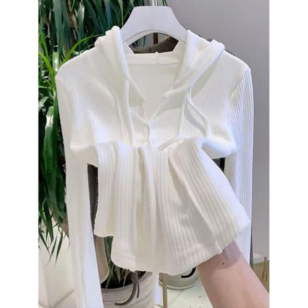 Camiseta Blanca De Fondo Para Mujer Con DiseñO Nuevo Estilo Coreano OtoñO E Invierno Top De Manga Larga De Nicho XXL Blanco-image
