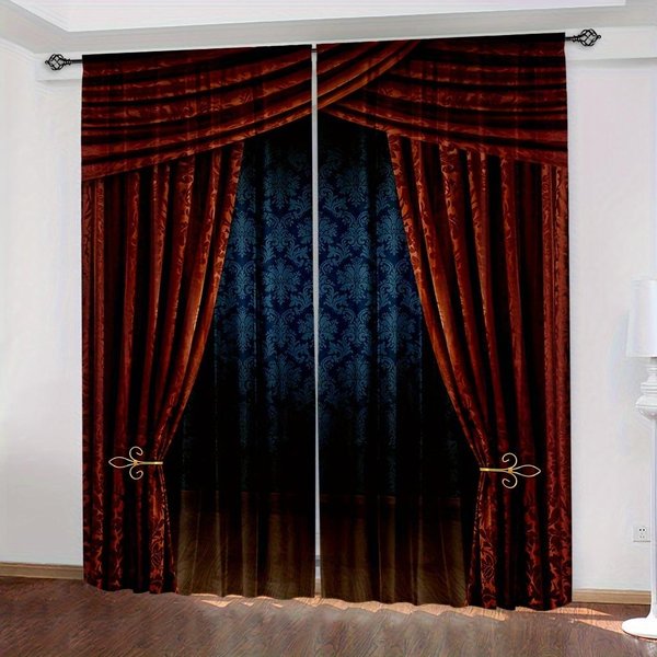 2 Piezas, Cortina Roja Con DiseñO De Castillo GóTico Nocturno, Bolsillo Para Varilla, Cortinas Con ImpresióN Digital, Material De PoliéSter, Adecuadas Para Sala De Estar, Cocina W60X150H(Cm)X2Pcs&Grommet Top-image