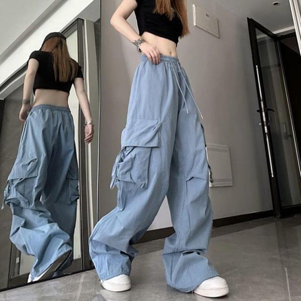 Hip-Hopowe Spodnie Y2K Cargo Damskie Streetwear Harajuku DużE Kieszenie Spodnie Typu Casual KoreańSkie LuźNe Spodnie Z Wysokim Stanem XL-image