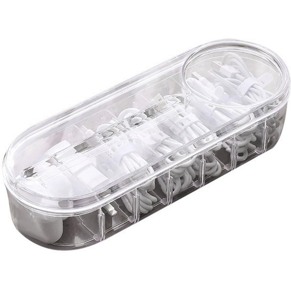 Organizador De Almacenamiento De Cables PP Transparente Con MúLtiples Compartimentos Tapa Caja Organizadora De Cables Para Escritorio-image