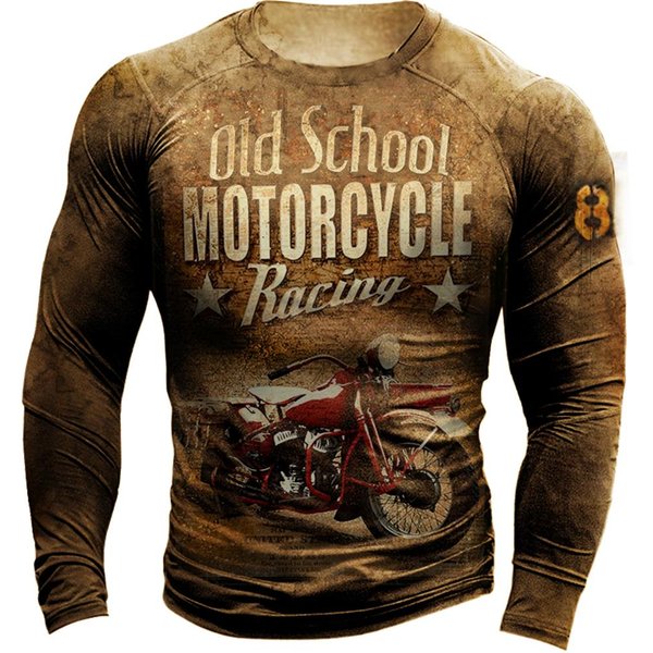 MęSkie Koszulki Motocyklowe Vintage 3D Z DłUgim RęKawem Z Nadrukiem Liter Route 66 Koszulka Motocyklowa Casualowa Oversize Odzież MęSka M Brown-image