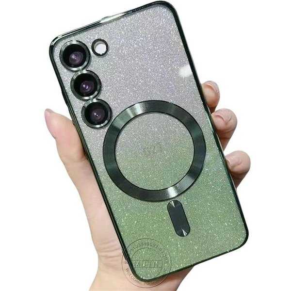 Brokatowe Jasne Etui Dla Samsunga Galaxy S25 S24 S23 S22 S21 S20 Plus FE Note20 Ultra Etui Platerowane Bezprzewodowe Magnetyczne Magsafe For Galaxy S23 Plus Gray-image