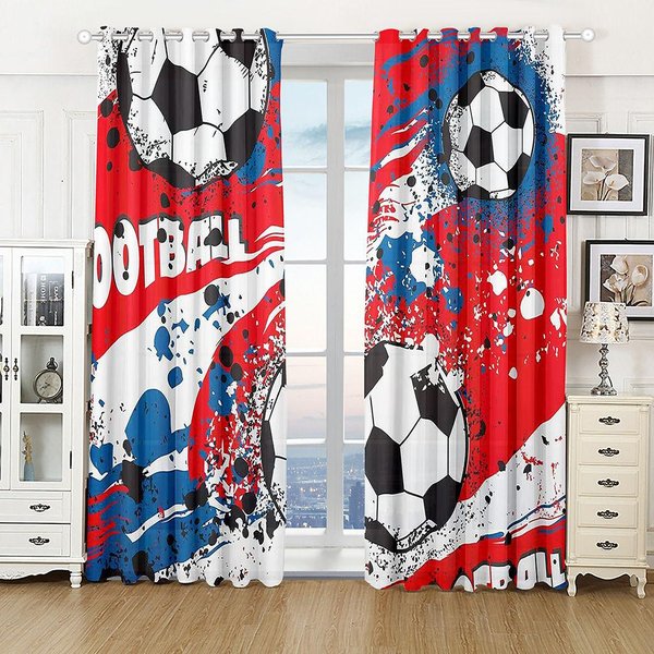 PiłKi NożNe WzóR PiłKarski Niebieskie ZasłOny Dekoracja Okna Draperie ZasłOny Okienne Do Salonu Sypialni Pokoju DziecięCego WystróJ Domu 2X88W220H(Cm)&Rod Pocket-image