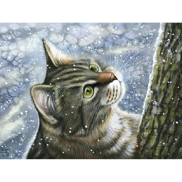 Pintura De Diamantes 5D DIY Gato Sosteniendo Un ÁRbol Bordado De Diamantes Mosaico Punto De Cruz PedreríA 20X30CM-image