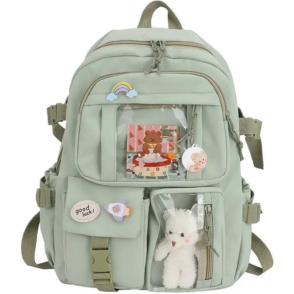 Mochila Kawaii EstéTica Para Mujer Mochila Escolar Para Adolescentes Mochila Japonesa Coreana Mochilas Escolares Lindas Mochila Verde-image