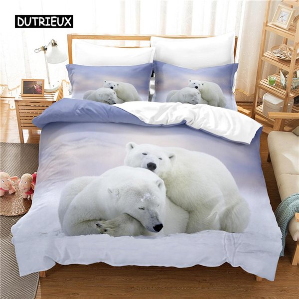 3D Arktyczne ZwierzęTa PośCiel Zestaw Rozmiar KróLewski Poszewka Na KołDrę Drukowanie Cyfrowe PośCiel Modny Design MięKki Wygodny EU Single(135X200Cm) Gray-image