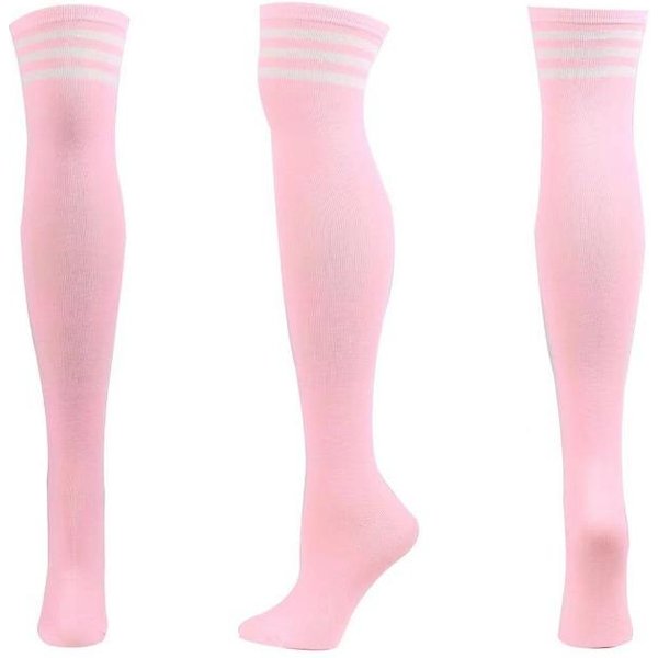 Medias Cosplay JK Mujer Rayas Rosas Blancas Calcetines Largos Lolita Sobre La Rodilla Hasta El Muslo Calcetines Altos Calcetines De CompresióN Para Mujer One Size White-image