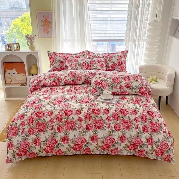 Romantyczny Peoniowy Zestaw Poszwy Na KołDrę Kwiatowy Dwustronny Shabby Kwiatowy Pokrowiec Na KołDrę Z 2 Poszewkami Na Poduszki Vintage Farmhouse Zestaw PośCieli US Twin(172X218Cm)-image