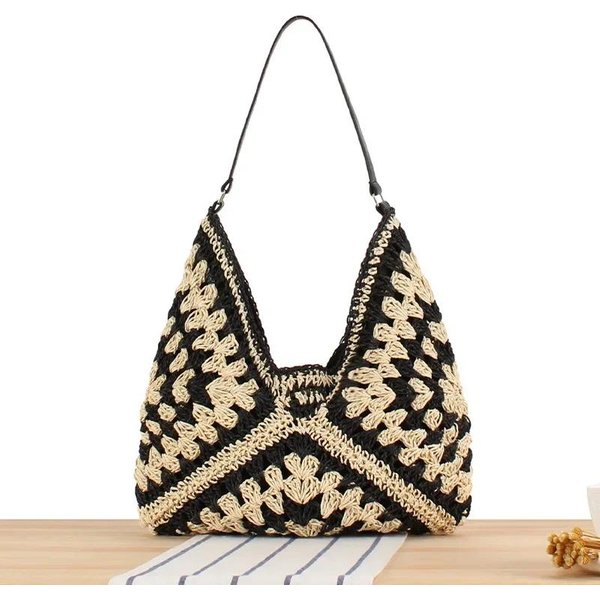 Kobiety Tkane KopertóWki Torba Z GóRnym Uchwytem DużA PrzenośNa Torba Na Ramię Letnie Torebki Na Plażę Shopper Listonoszka Damskie Torby Tote Torebki Black-image