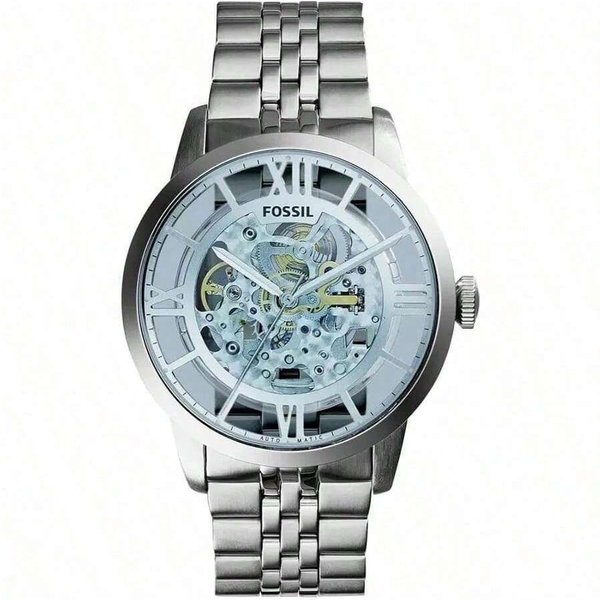 MęSki Zegarek Mechaniczny Fossil Townsmatic Automatic Z OdsłOnięTym Mechanizmem, Stalowa Bransoleta, Pusta Tarcza, Nadaje Się Do Noszenia Na Co Dzień, Jako Prezent ME3073 Niebieski-image