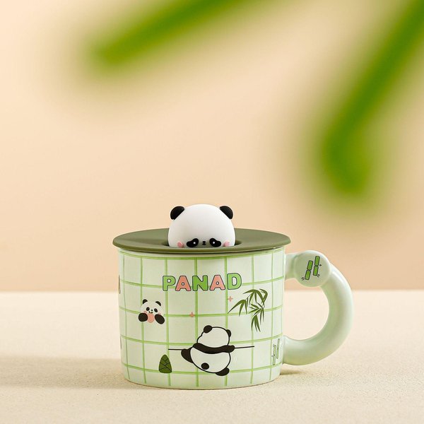 Urocza Seria Panda Ceramiczny Kubek Miska Kreatywny Kubek Na Wodę PamiąTka Kubek Panda Z Pokrywką Kubek Do Kawy Prezent Cup + Lid-image