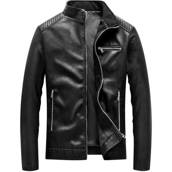 Nueva Chaqueta De Hombre, Chaqueta De Cuero Informal, Ropa De Locomotora Para Hombre, Chaqueta De Moda, VersióN Coreana, Chaqueta De Cuero De PU Con Cuello Alto 5XL Black-image