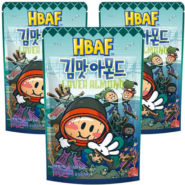 Hbaf Almendras Con Sabor A Alga Marina Laver Snack Salado Crujiente 190G (3 Paquetes)-image