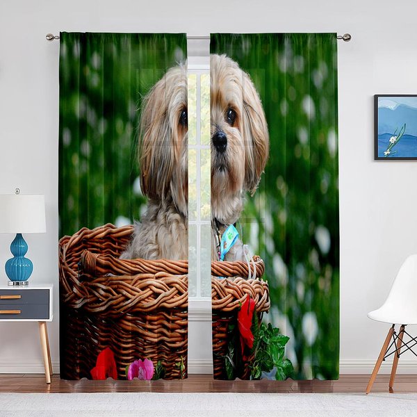 Uroczy Pies Shih Tzu Szczeniak Zwierzę Przezroczyste Woalowe ZasłOny Do Salonu Sypialni Kuchni Tiulowa ZasłOna Okienna Dekoracja Domu Balkonu Draperie 1 PCS W100Xh250Cm&Grommet Top-image