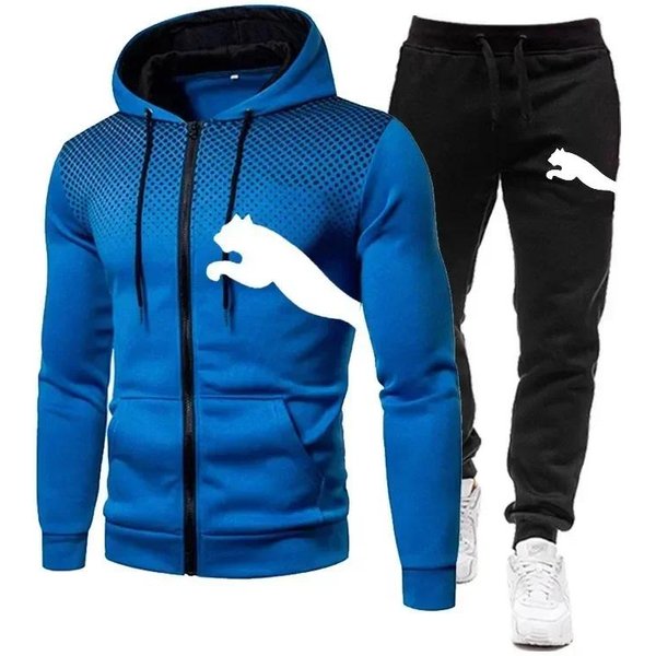 Conjunto De Sudadera Con Capucha Para Hombre OtoñO E Invierno, Conjunto De Sudadera Con Capucha + Pantalones, Ropa Deportiva Para Correr Y Ocio L Azul-image