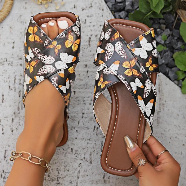 Zapatillas Cuadradas Retro De Mujer Con Punta Abierta Planas Casuales Zapatos De Playa Para Mujer Sandalias Ligeras De Mujer Para Exteriores 43 Negro-image