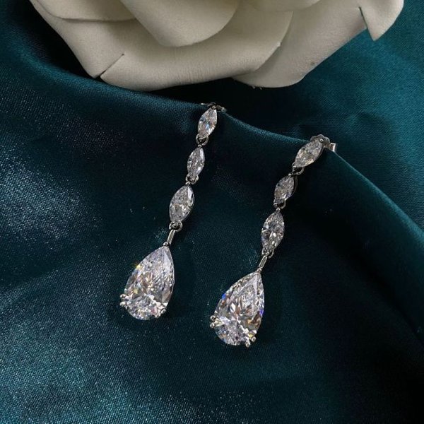 Pendiente Largo De Diamante Blanco De Lujo Para Mujer Boda Compromiso Pendientes Femeninos JoyeríA Pendientes De Plata De Ley S925 Black-image