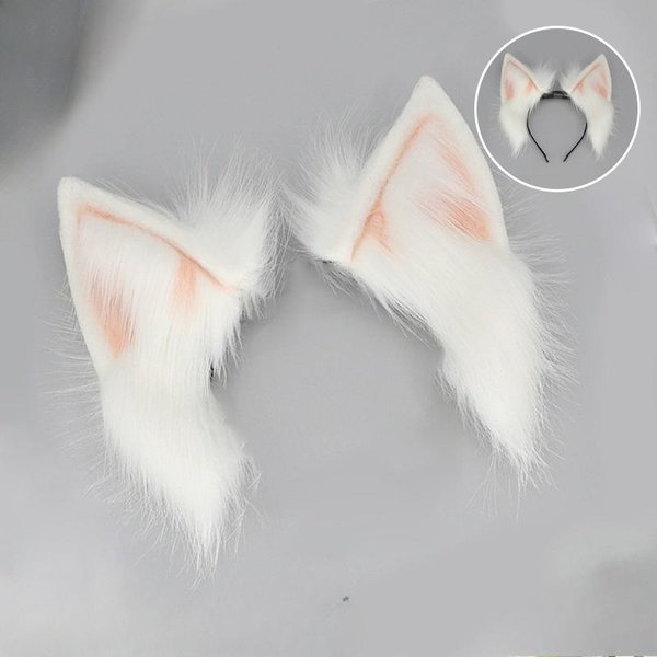 Orejas De Gato De Peluche Recargables Accesorio Para El Cabello Cosplay ExposicióN MóViles Orejas De Zorro Realistas Diadema EléCtrica Desmontable Orejas De Animal One Size White-image