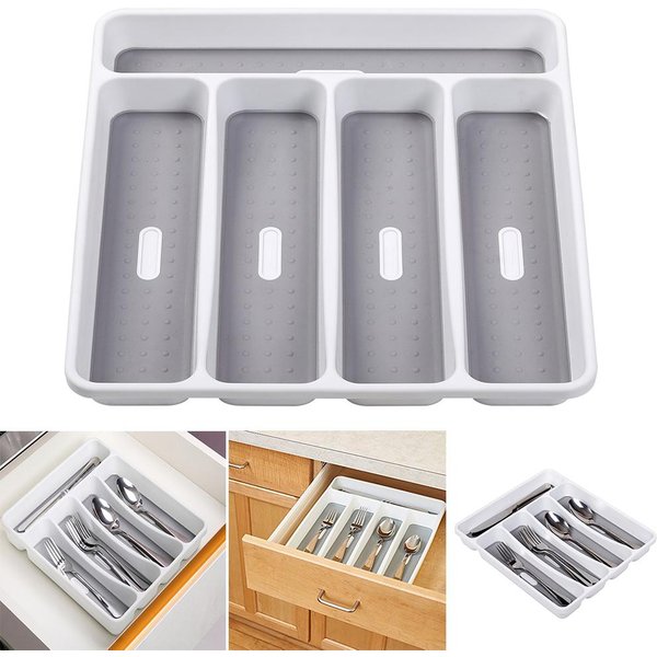 Organizador De Cubiertos De 5 Compartimentos Bandeja De Almacenamiento De PláStico Para Cuchillos Tenedores Bandeja Para Cubiertos-image