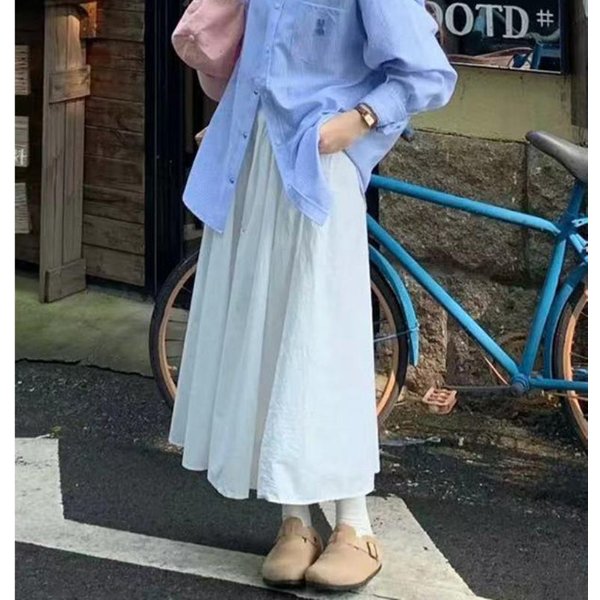 Falda Amarilla Para Mujer En Verano Nueva EláStica De Cintura Alta LíNea A Falda De Paraguas Grande De Longitud Media Falda Plisada De Temperamento XL Gray-image