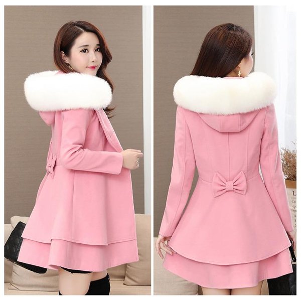 Abrigo De Lana Para Mujer De Largo Medio Abrigo Nizi OtoñO E Invierno Color Contraste Cuello De Piel Falda 3XL White-image