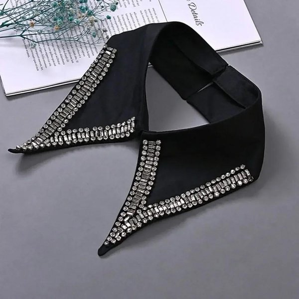 Cuello Falso De Perlas Cuello Desmontable Escote Camisa Negra Cuello Falso Corbata Solapa Blanca Moda Accesorios Ropa Mujer-image