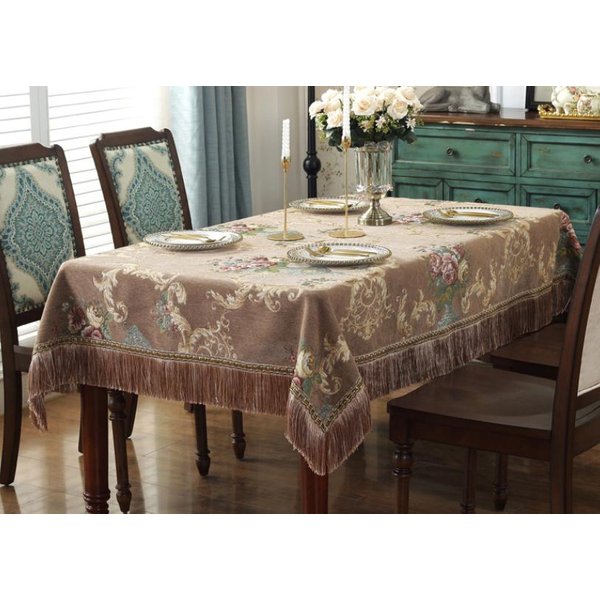 Mantel De Estilo Europeo Con Borlas Florales, Grueso, Rectangular, De Chenilla, Para Mesa De Comedor Redonda, Mantel De Café, A Prueba De Polvo. 120X120Cm-image