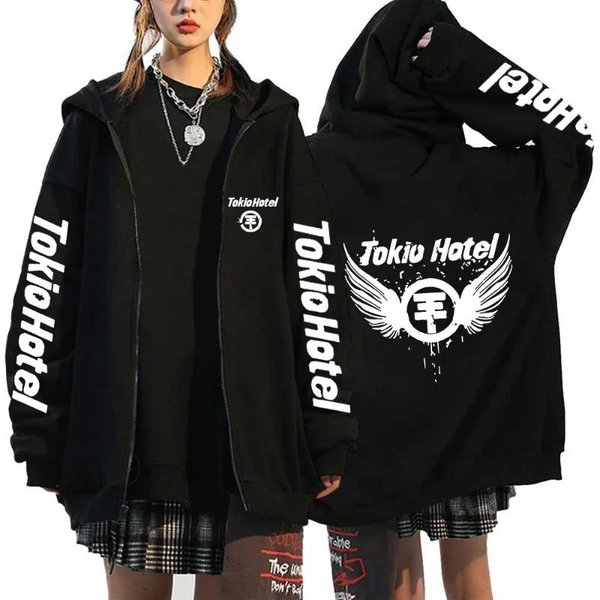 Sudadera Tokio Hotel Hombre Mujer Harajuku Chaqueta Con Cremallera Sudadera Hip Hop Streetwear Moda Oversize Manga Larga Cremallera Sudaderas Con Capucha M Gray-image