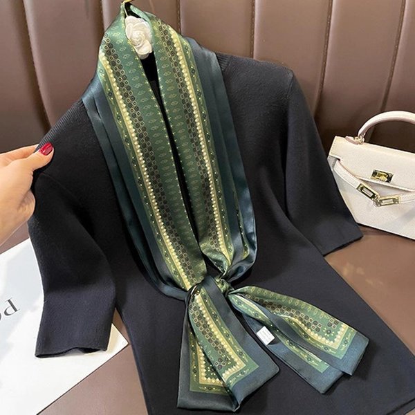 Naturalny Prawdziwy Jedwabny Szalik Damski Bandana Szaliki Chusta Wiosenna Moda Jedwabna Luksusowa Wysoka Jakość HidżAb 14*145Cm Real Silk 145X14Cm Gray-image