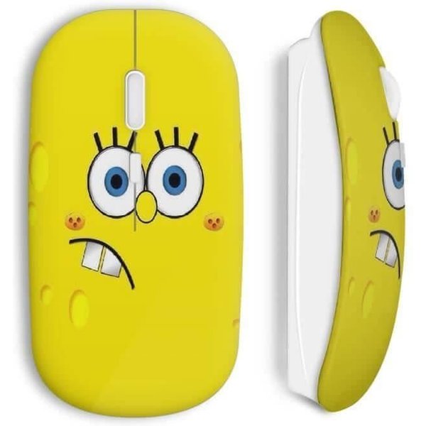 Mysz Bezprzewodowa - Spongebob - ŻółTa - Usb - Kompatybilna Z Mac I Pc - Klucz Usb Wi-Fi W Zestawie-image
