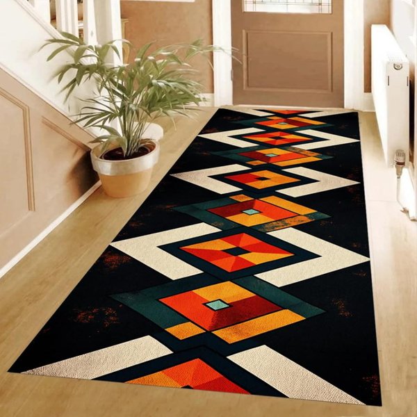 Dywanik Biegacz W Blokach KoloróW Retro Nowoczesny Mid-Century Abstrakcyjny Dywan Kolorowy Dywan Geometryczny Do Przedpokoju Czerwony Teal Musztardowy DłUgi Dywan Obszarowy 40X120CM-image