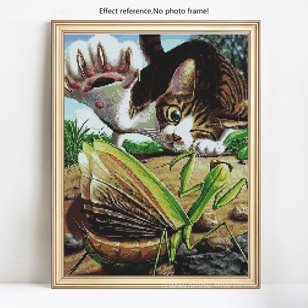 Pintura De Diamantes 5D Animal Gato Bordado Redondo Completo Venta Mosaico De Diamantes Punto De Cruz 20X30CM-image