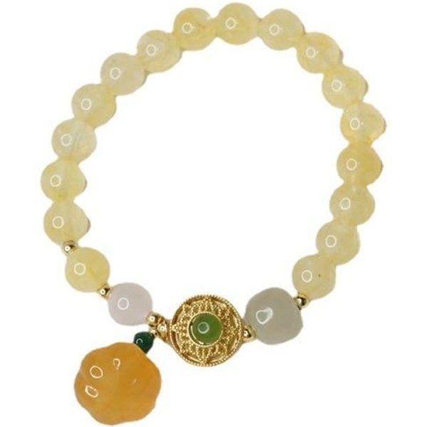 ReciéN Llegado, Pulseras De Hilo De Cuentas De Calcedonia/Citrino/Jade Hetiano Natural Vintage Con Forma De Calabaza, Accesorios De JoyeríA Fina Para Mujer YBR397 Amarillo-image