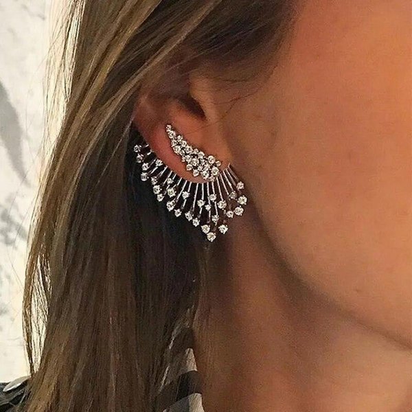 1 Par Pendientes De Tachuela Huitan Personalidad Forma De Ala Para Mujer Circonita CúBica Brillante Pendientes De Boda Femeninos Color Plata JoyeríA De Moda 1Pcs Plata-image