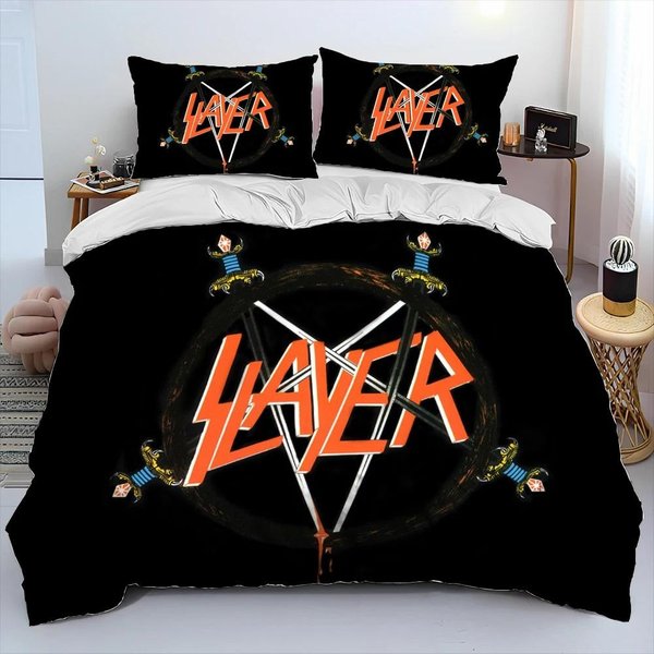Slayer Banda De Heavy Metal MúSica Juego De Cama EdredóN, Funda NóRdica Juego De Cama Funda De EdredóN Funda De Almohada, Juego De Cama TamañO King Queen NiñOs 70X133Cm 2Pcs-image