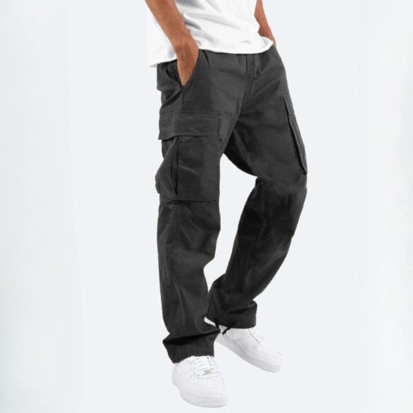 Pantalones Casuales Para Hombre Con CordóN Y Multibolsillos Pantalones Cargo Para Hombre L Negro-image