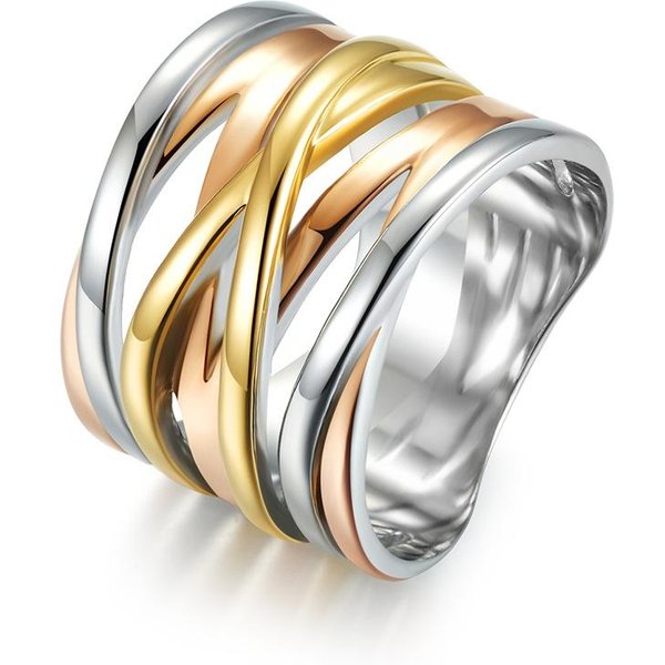 Anillo De Acero Inoxidable Con Gradiente De Tres Colores Arreglo Tridimensional Estilo Exagerado Europeo Y Americano Acero Titanio Anillo Para Mujer JoyeríA No. 11-image