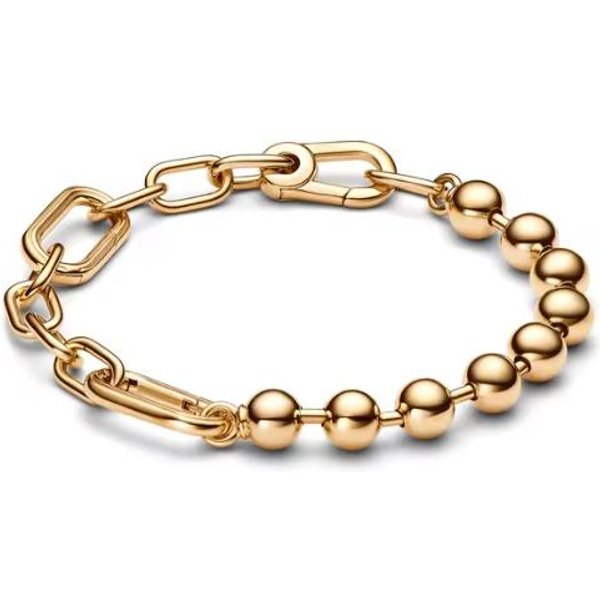 Pulsera Original Me De Plata 925 Fit Me Charms Moda Cuentas Chapadas En Oro 18K JoyeríA Para Mujer 19Cm Beige-image
