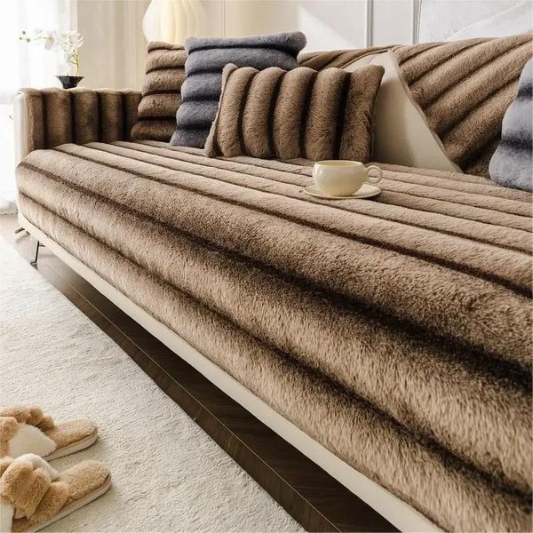 Toalla De Sofá Antideslizante De Felpa SúPer Suave Y CáLida Gruesa, Moderna Y Lujosa Funda De Sofá Seccional En Forma De L De Felpa De Conejo, Fundas Universales Para Sofá 90X90Cm 1Pc-image