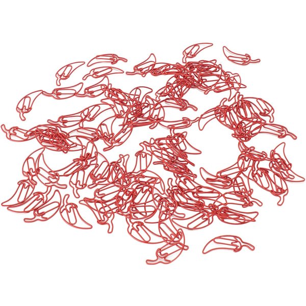 100 Clips De Papel Decorativos Con Forma De Pimiento Rojo, Con Caja Transparente Para Oficina. Red-image