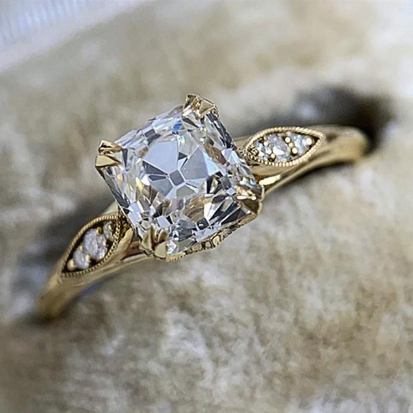 Huitan Lujo Princesa Cuadrado Zirconia CúBica Anillos De Boda Para Mujer Color Oro Banda Anillos De Compromiso Propuesta JoyeríA De Moda 6 Gray-image