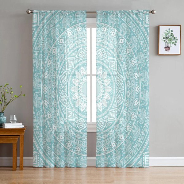 Mandala Bohemian Przezroczyste ZasłOny Do Dekoracji Sypialni Salonu ZasłOna Okienna Do Kuchni Tiul Woal Organza Draperie W135 X H115Cm X1&Grommet Top White-image