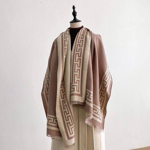 Damski Szal Pashmina Z Nadrukiem Geometrycznym CiepłE Szale Kaszmirowe Luksusowy Zimowy Gruby Koc Bufanda Wrap Dla Kobiet Bandana Echarpe Poncho Gray-image