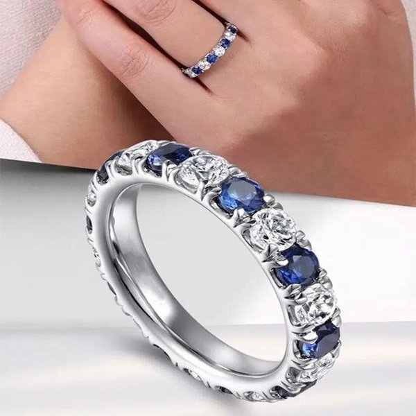 Anillos De Promesa Redondos De Circonita CúBica Azul/Blanco Huitan Para Mujeres Bandas De Boda Compromiso Accesorios JoyeríA De Moda Nuevo 9-image