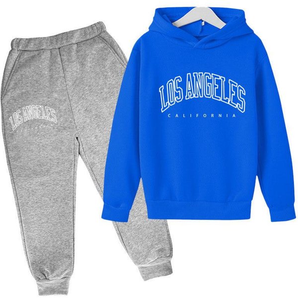 Conjunto De Sudadera Con Capucha Y Pantalones De CháNdal Para NiñO Con Estampado De Letras De Los ÁNgeles - Estilo Europeo/Americano 2023 120Cm-image