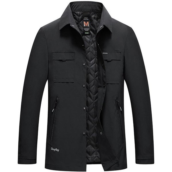 Chaqueta De Trabajo De Cuello De Camisa De Estilo Nuevo De Primavera Y OtoñO Para Hombre 4XL Black-image