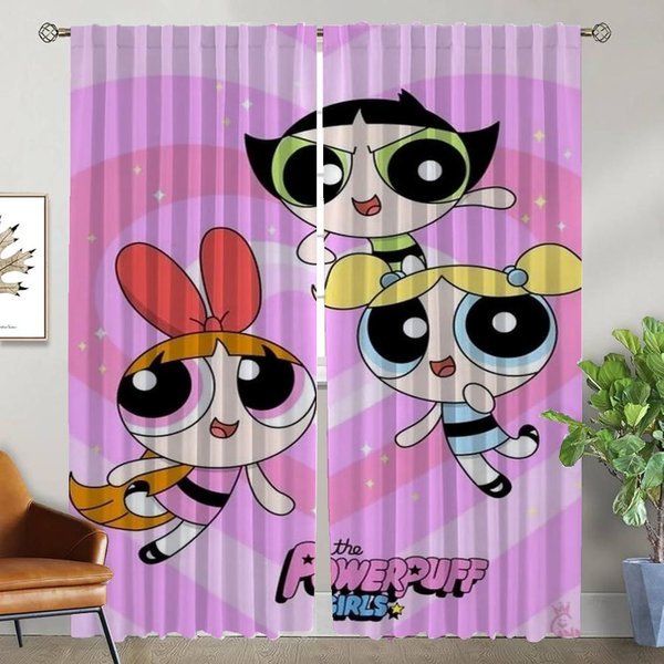 Cortina Opaca Para HabitacióN 2 Paneles Las Chicas Superpoderosas Cortinas Antimosquitos Estores DecoracióN De Halloween Tul Para Dormitorio Hogar W50Xh70Cmx2Pcs-Cl-image