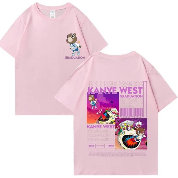 Kanye West Graduation Bear Dwustronny Nadruk T-Shirt MęSki Damski Moda Hip Hop Cool Tops KróTki RęKaw Unisex T-Shirty 72463 4XL White-image